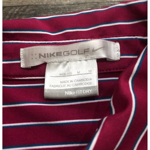 Nike Golf Dri-FIT Sleeveless Polo Shirt Womens Medium Cranberry Red Striped - Picture 2 of 5